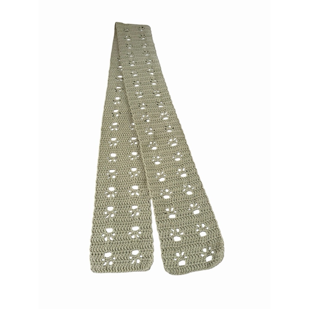 Handmade Crochet Paw Print Scarf womens girls length 72 inches brown